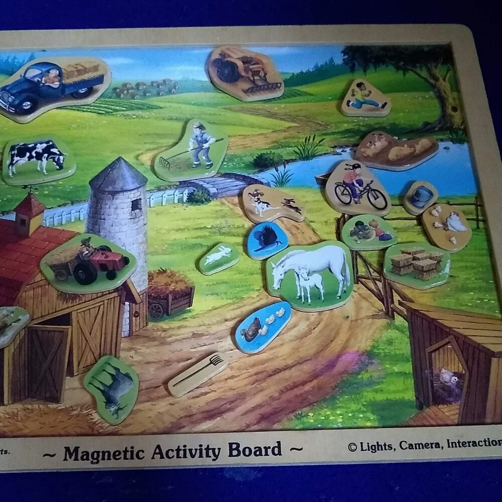 Melissa & Doug Wooden Used Magnetic Activity Board: Farm #13  +  Train #92 Used